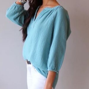 Bobi 100% Cotton Gauze Teal Blue Top Shirt Small NWT